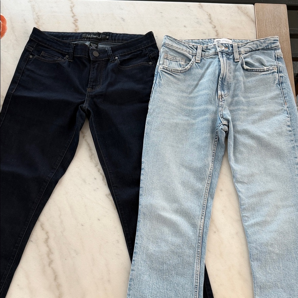 Zara Women's Black and Light Blue Skinny Jeans